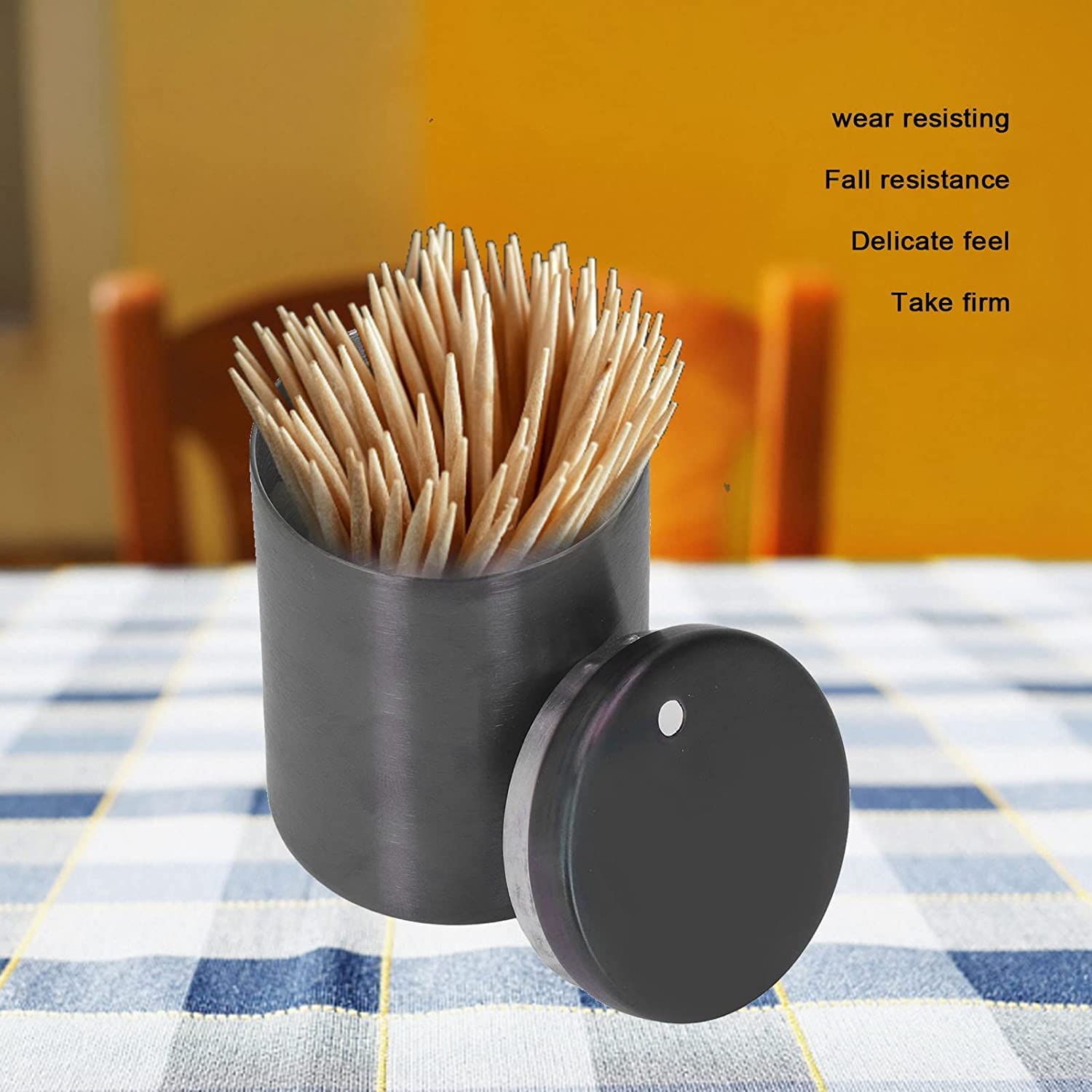 Beau porte-cure-dents cylindrique en acier inoxydable réutilisable pour la maison, le restaurant, l'hôtel - Noir