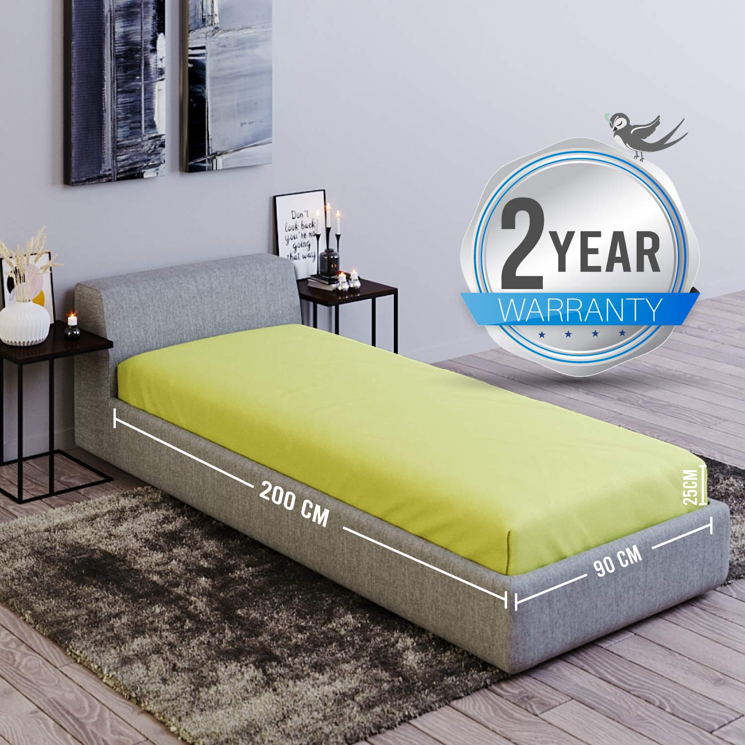Jersey Cotton Fitted Sheets Green, For Mattress 90 x 200 x 22 cm, Certified Free of Chemical Products (OEKO TEX) - Image 2