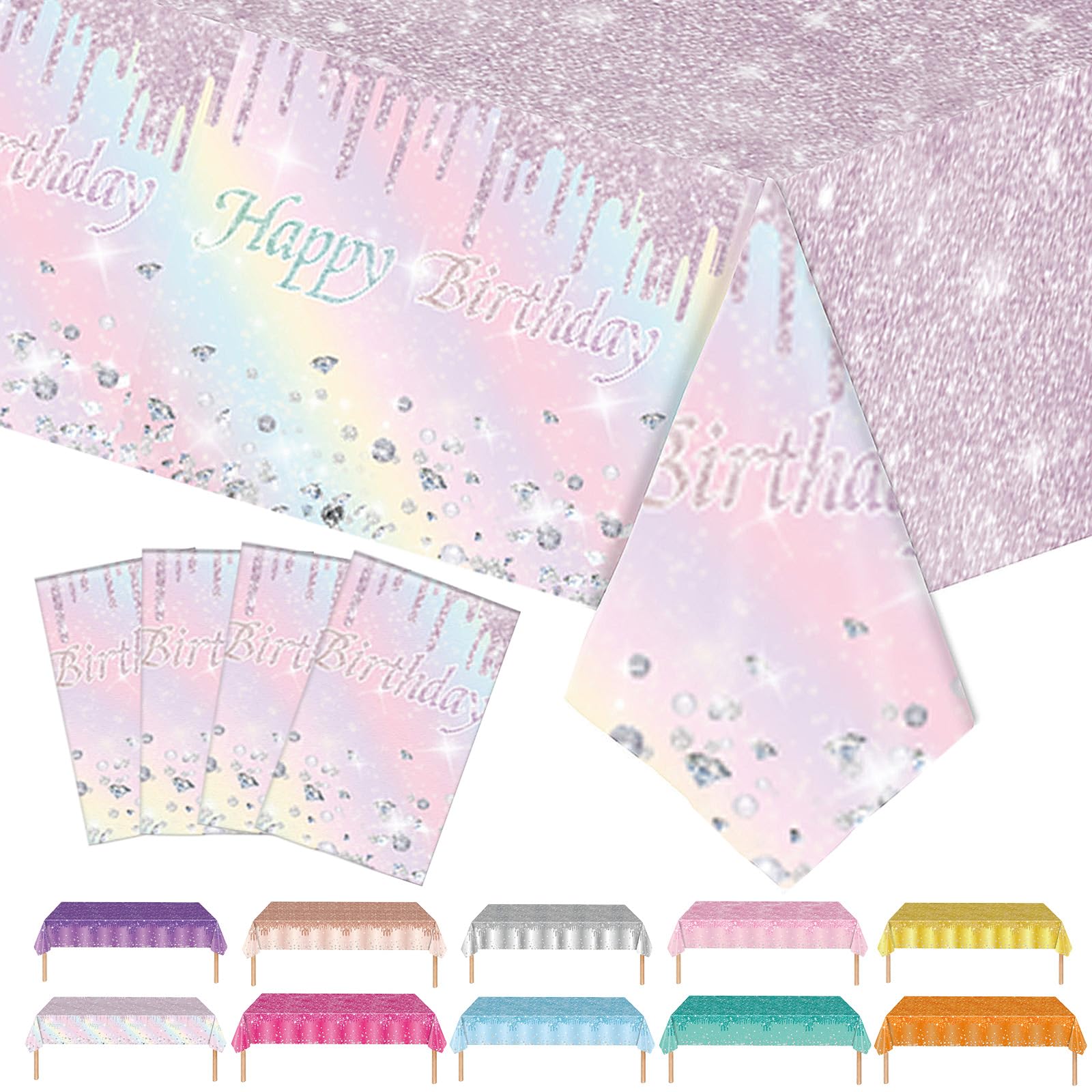 4P Rainbow Party Plastic Shiny Table Cloth,137x274cm Macaron Tablecloths