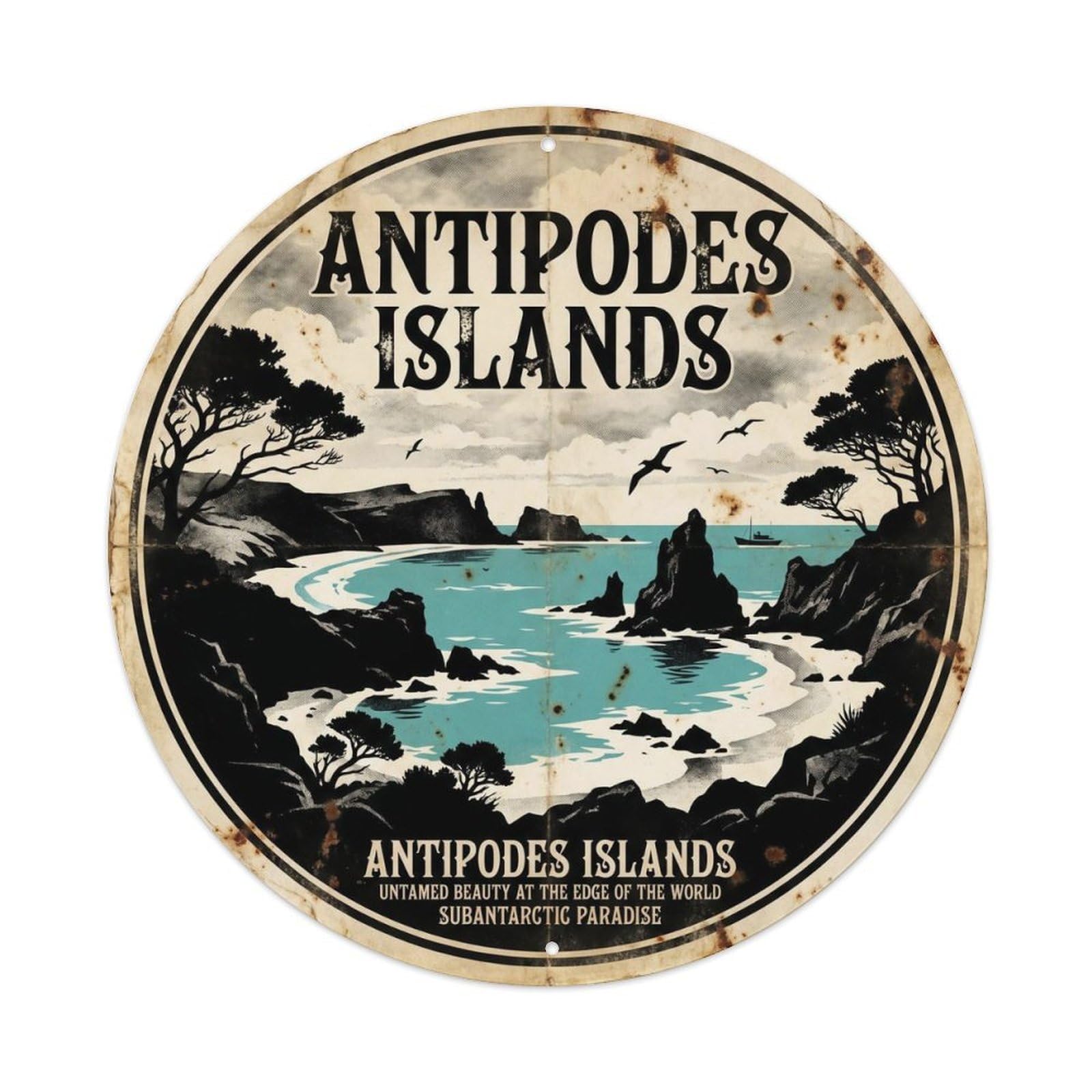 Olhnbad 08X08inch Style Antipodes Islands Remote Island Graphic Contrast Metal Tin Sign