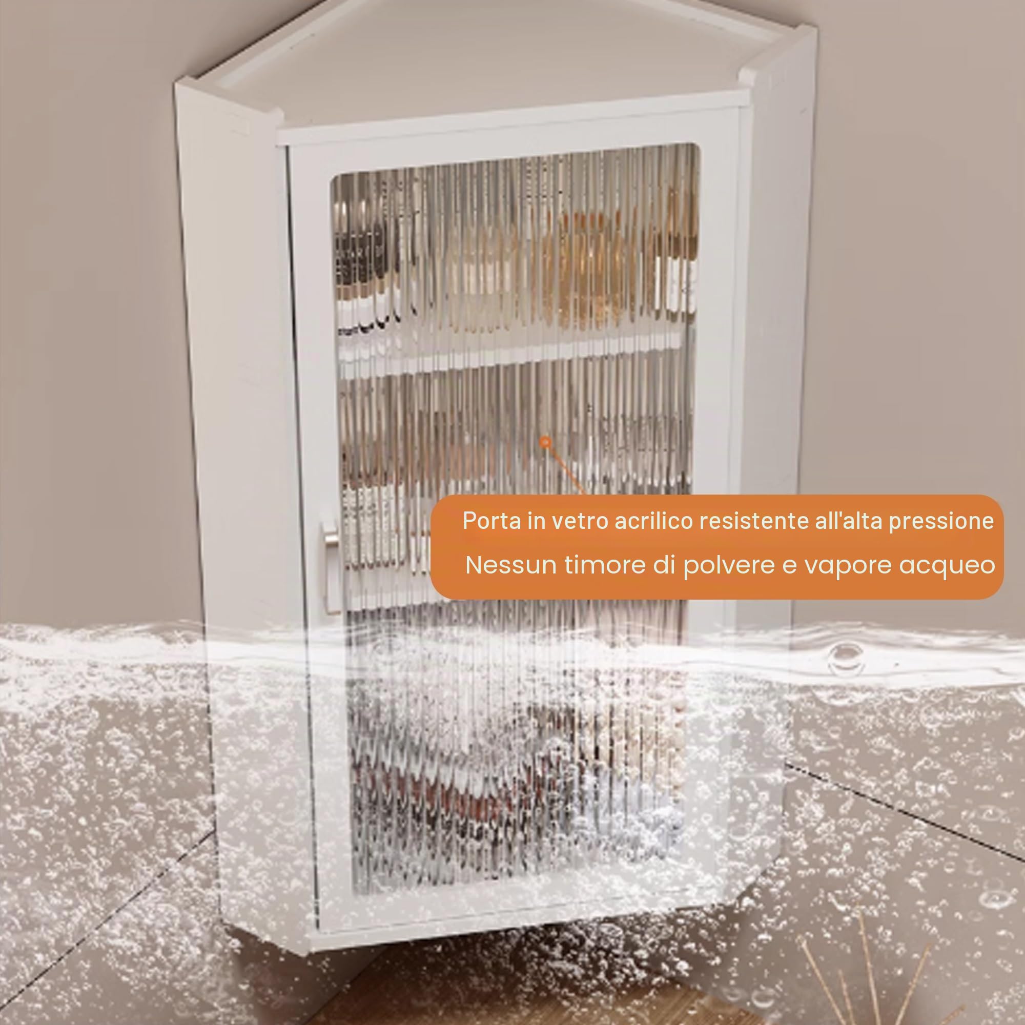 Armadietto bagno, Piccolo mobiletto angolare da bagno, mobiletto da parete per bagnos sopra il water, mobilettos sospeso per cucina, lavanderia, dormitori(Transparent,40 * 70cm)