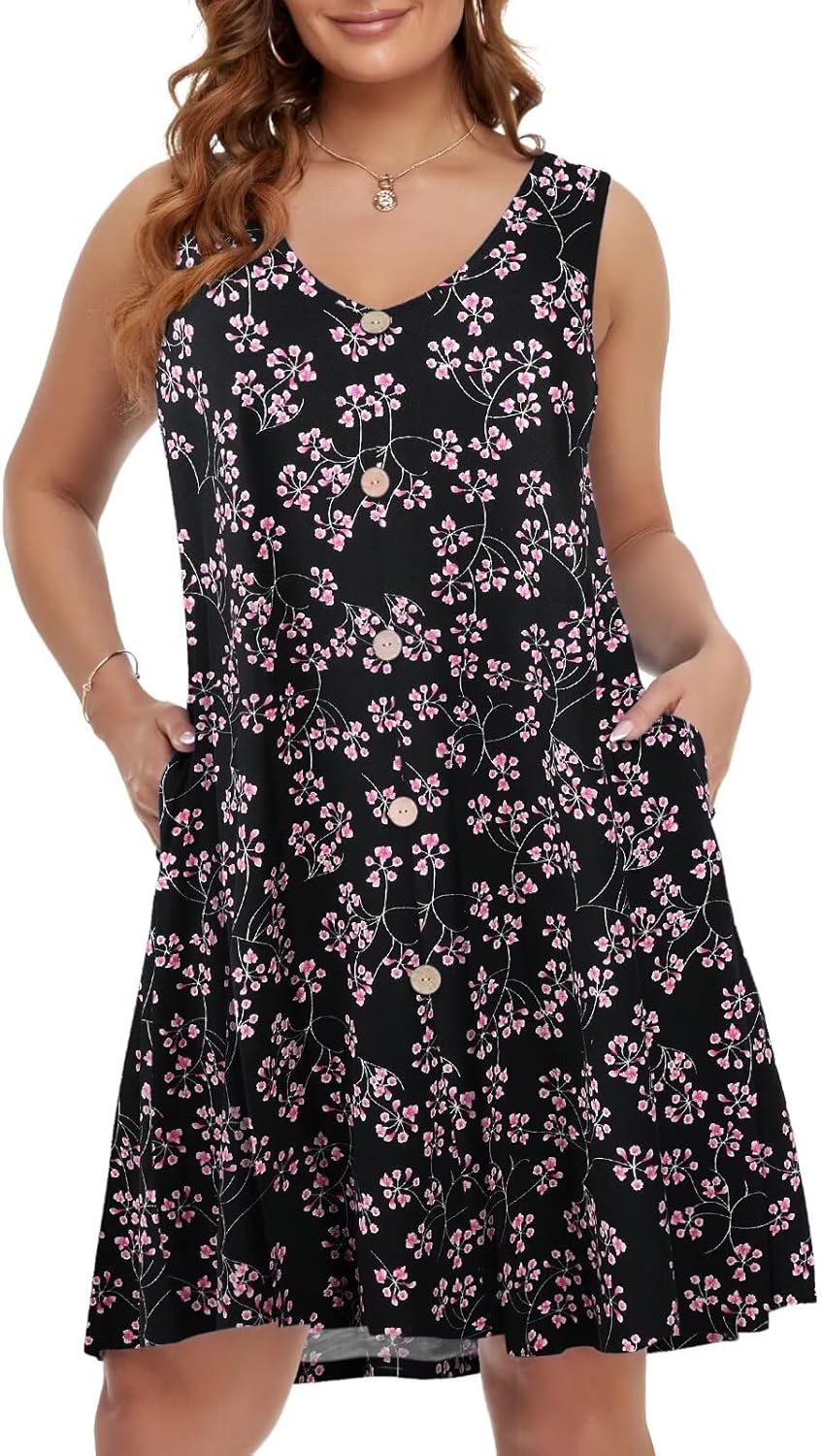 BELAROI Summer Dresses for Women Beach Tshirt Sundress V Neck Casual Swing Tank Dress Swimsuit Cover Ups Pockets