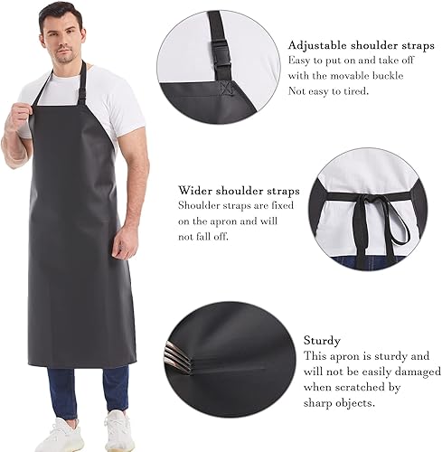 Miniatura 5 de Nanxson Delantal impermeable PU ligero correas ajustables delantal de trabajo para restaurante Pet Grooming Carnicero CFS0003