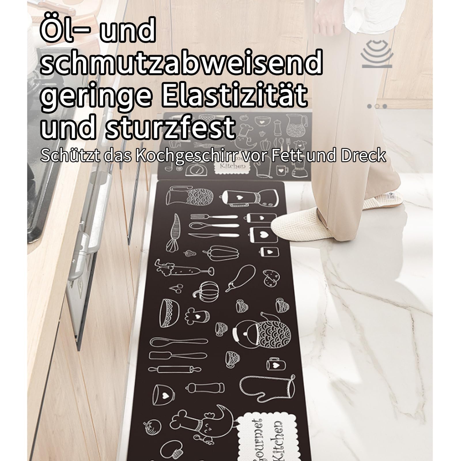 Dhao - Set Di Tappetini Da Cucina, 45 X 75 Cm+45 X 150 Cm, Impermeabili, In Pelle, Antiscivolo, Resistenti All'olio, Tappetino Da Cucina