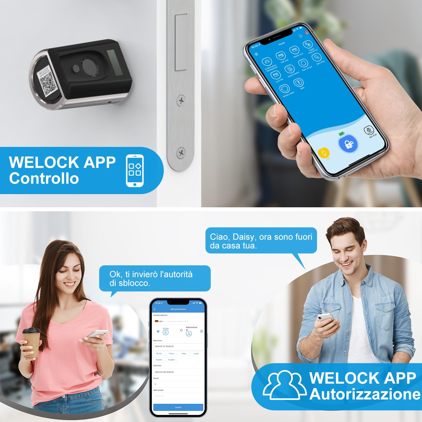 WELOCK Touch41WiFiBox Serratura Smart con WiFi (mit WiFiBox) serratura impronta digitale APP Bluetooh,Carta RFID,serratura porta blindata,serratura elettronica facile da installare