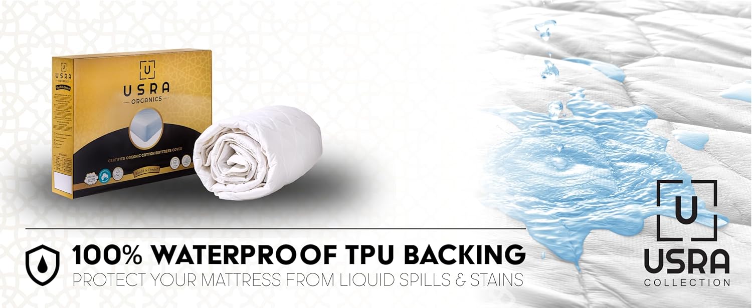 USRA Waterproof 100% Cotton Full Mattress Topper Protector Cover - 300 GSM Quilted Non-Toxic 18" Deep Premium Quality Thick Soft Pad for Mattress - Oeko-TEX Certified