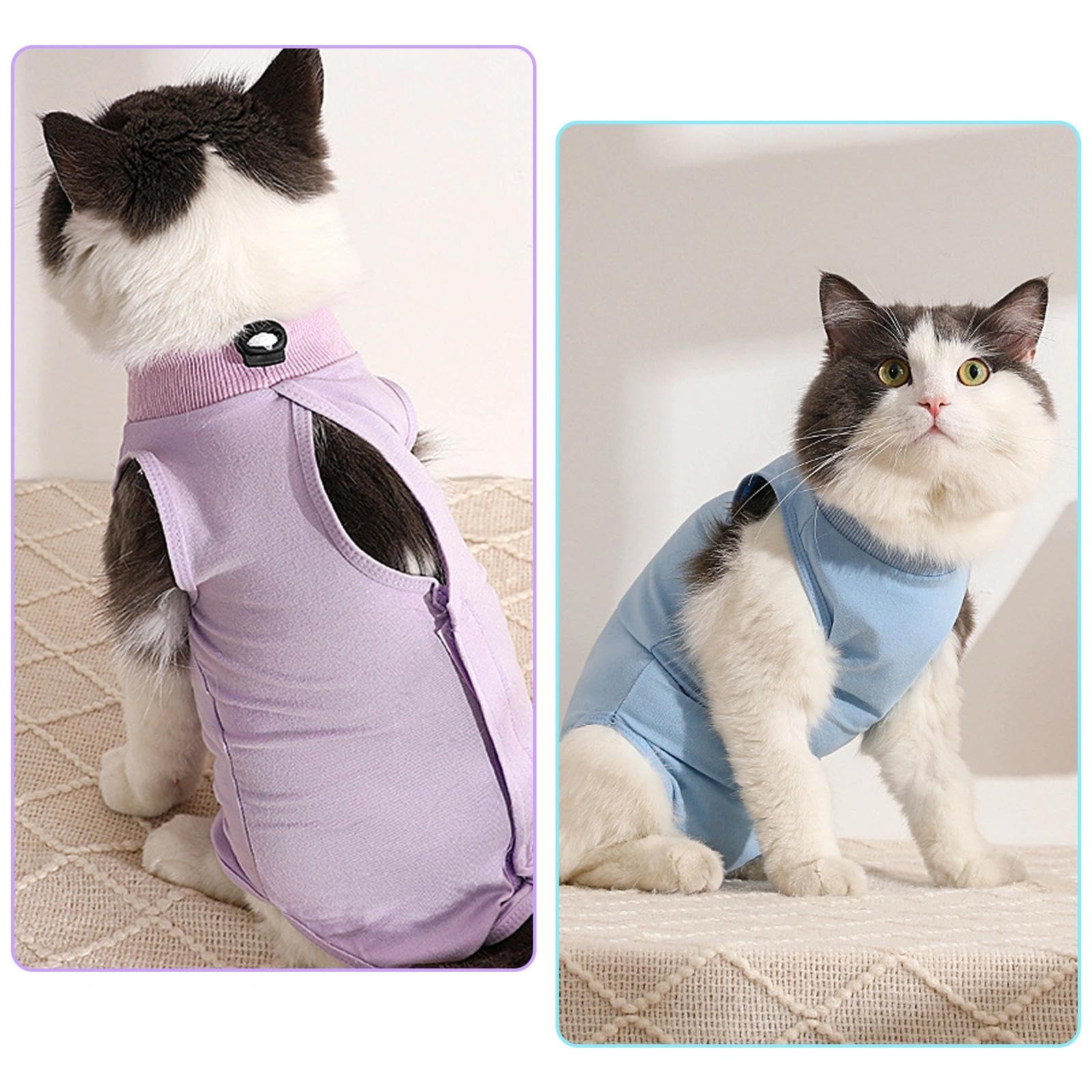 2PCS Gilet de Récupération de Chat,Body Chat Post Opératoire Stérilisation, Combinaison de Récupération pour Chat Anti Léchage， Protection Post-Chirurgie, Contre Les Maladies de Peau -Violet + Bleu(M)