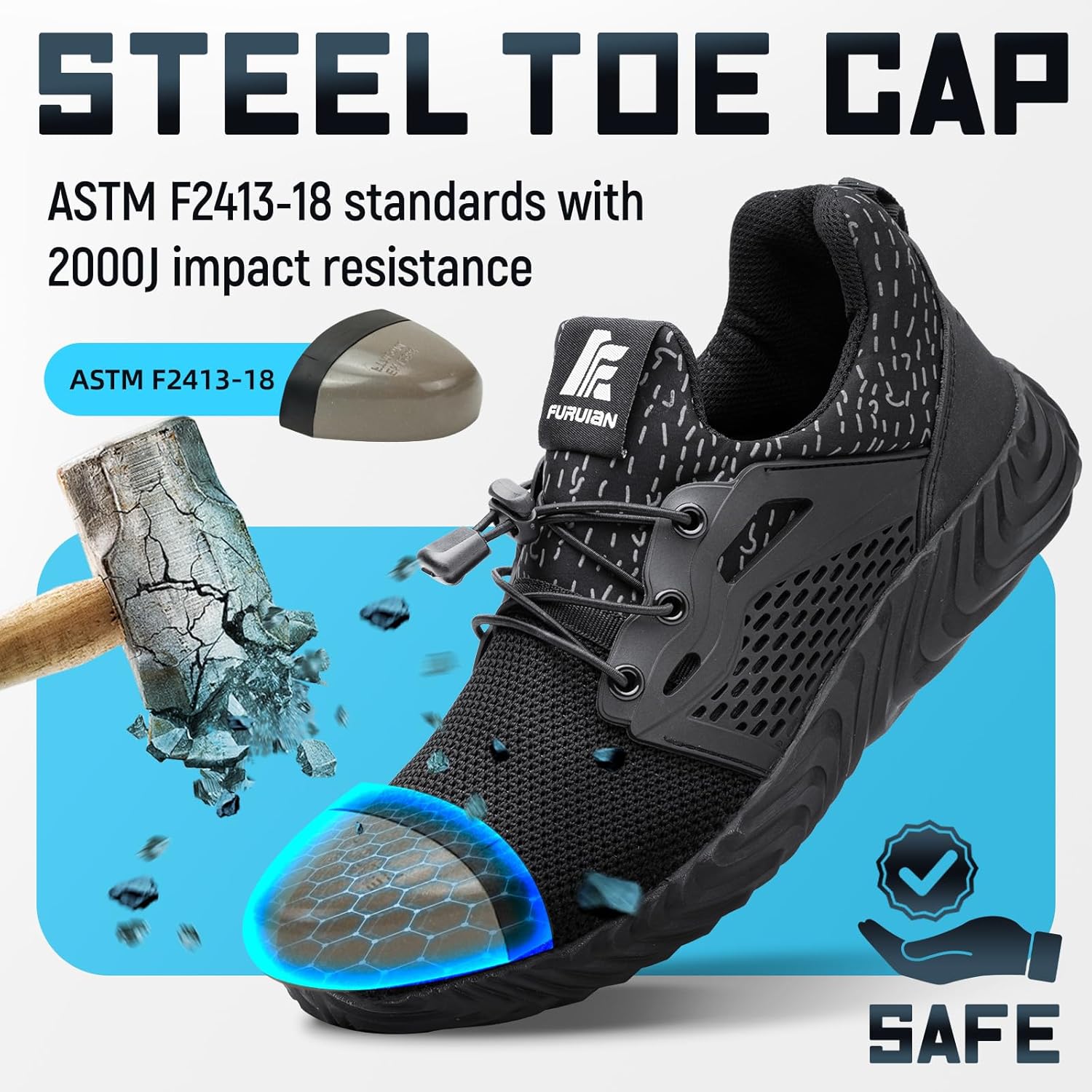 Furuian Steel Toe Indestructible Shoes Men Women Lightweight Puncture Resistant Safety Work Shoes Sneakers for Construction Working Breathable - Image 3