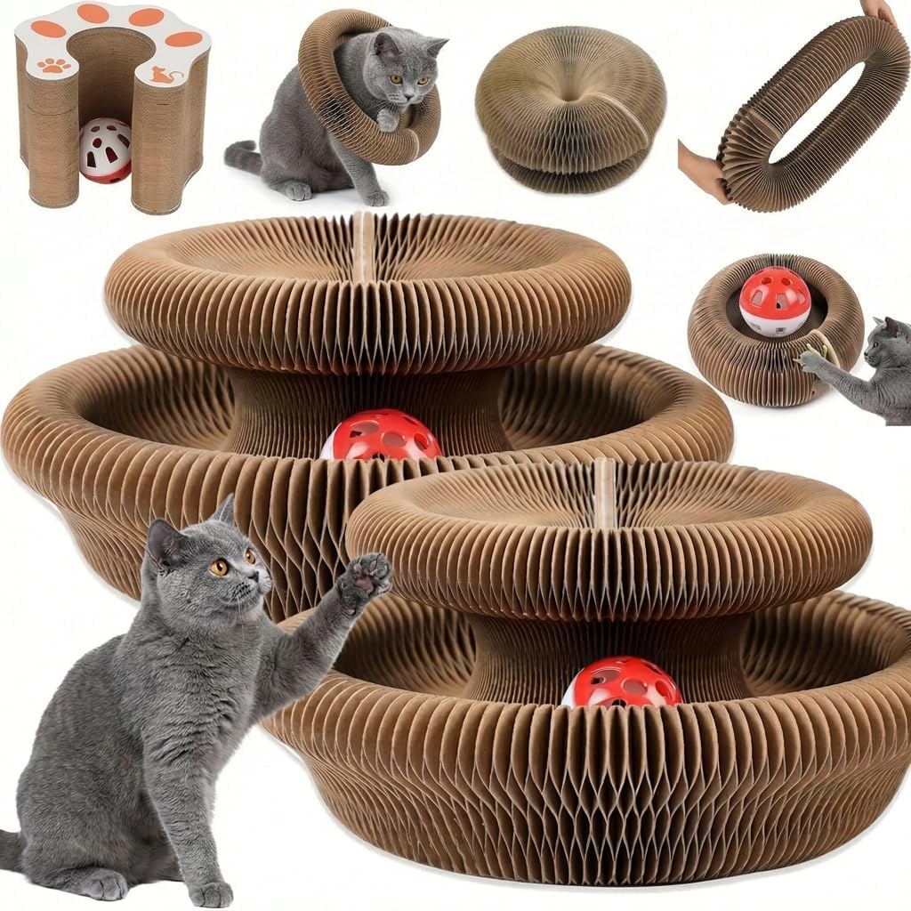 Kitlty Kurliz Cat Toy,Magic Organ Cat Scratcher Board,Foldable Recyclable Cat Accordion Toy,Interactive Scratch Pad with Toy Ball,Interactive Cat Toys for Indoor Cats Exercise & Anxiety Relief (2 PCS)