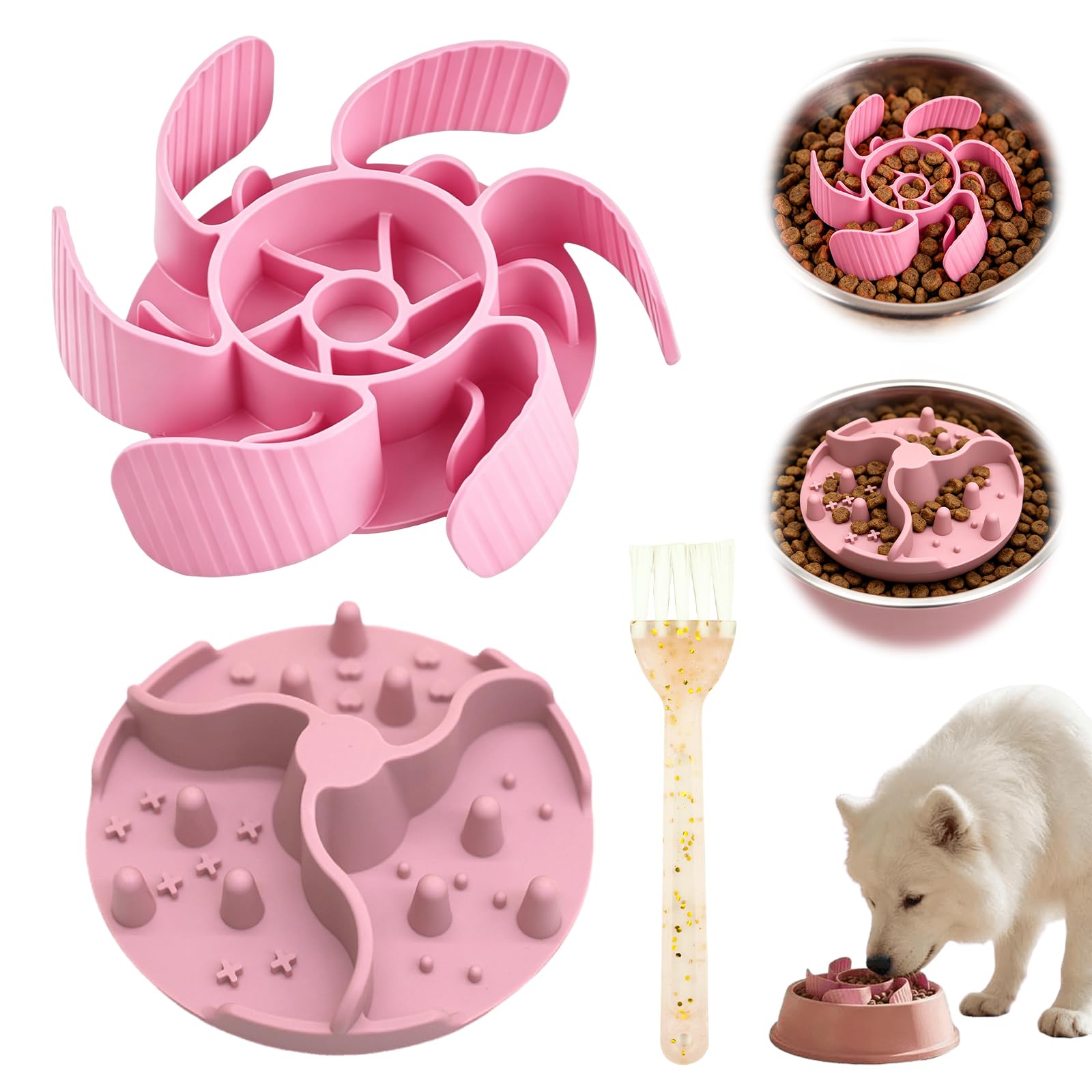 2 Pcs Slow Feeder Dog Bowl Insert Silicone Slow Strong Suction Cups