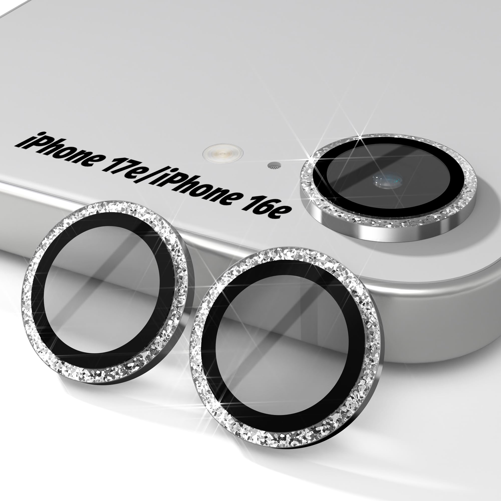 Orzero 9H Glass Camera Lens Protector for iPhone 17e/16e-Bling Silver,3Pack