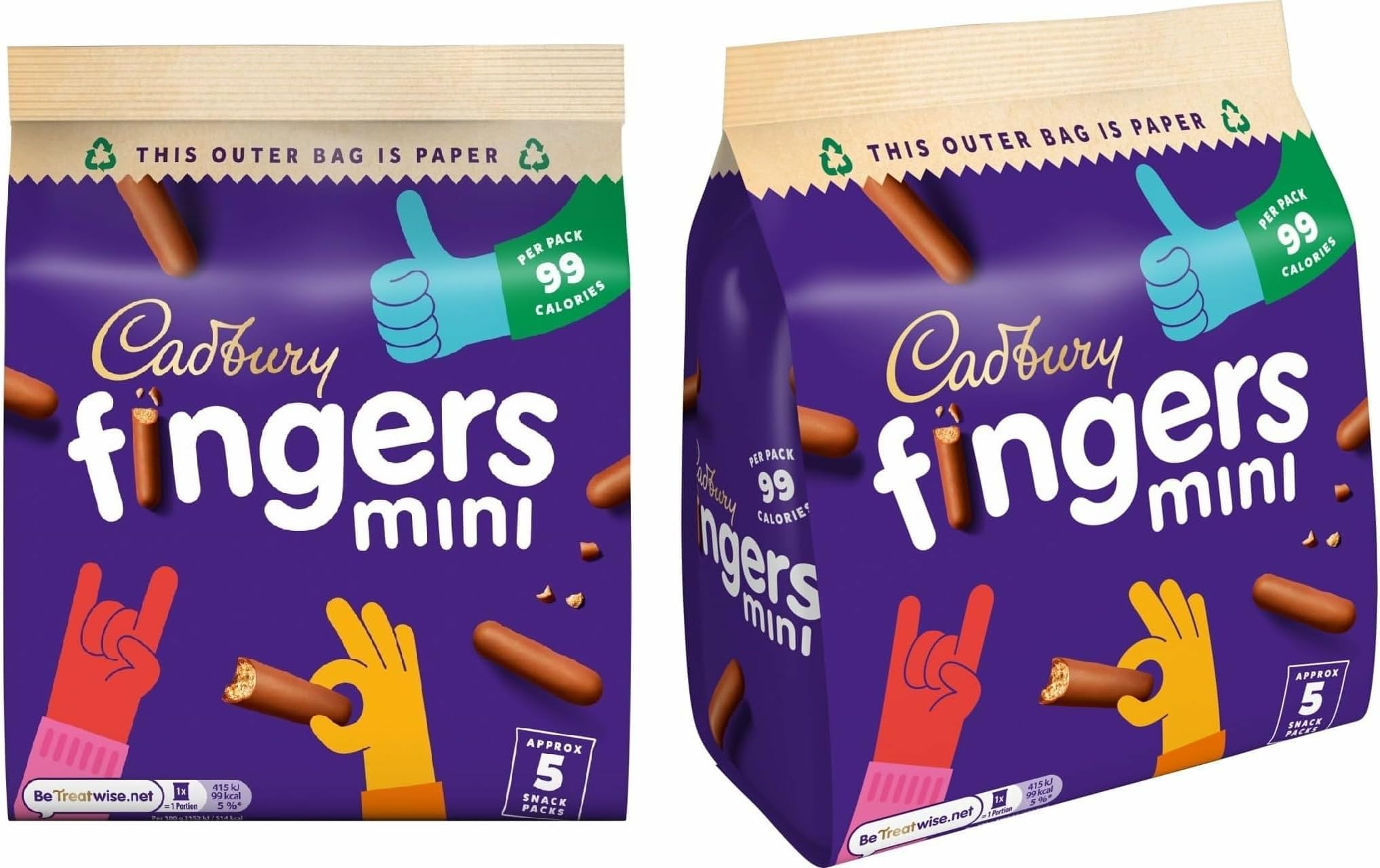 Mini Fingers Chocolate Biscuits, 5 Snack Packs per Bag, Individually Wrapped for Freshness, Eco-Friendly Paper Packaging, Pack of 2