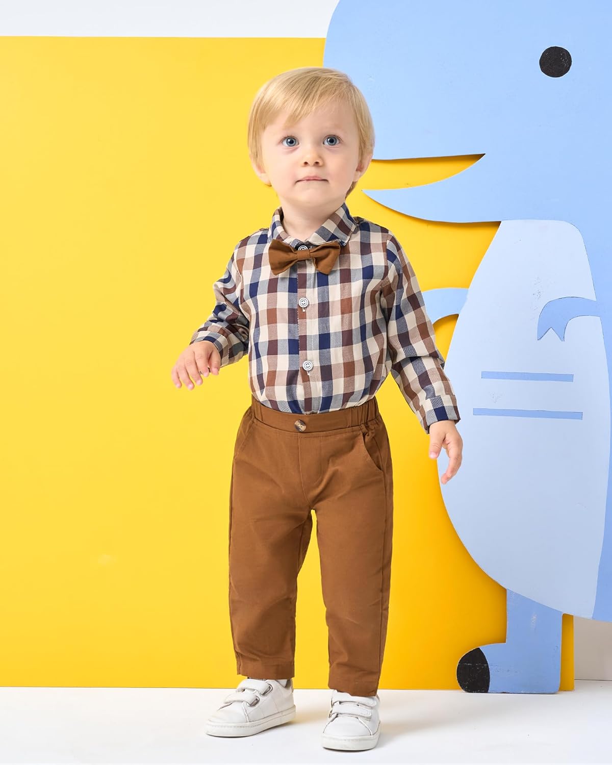 Baby Boy Clothes Suits Infant Baby Boys Outfits Long Sleeve Plaid Shirt+Pants+Bowtie+Beret Hat 4Pcs Set 0-18M - Image 2