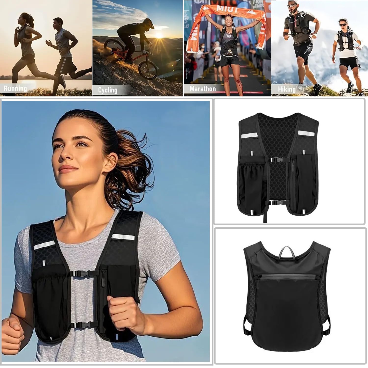 Running Vest，Lightweight & Breathable Hydration Backpack with Cooling Towels,Reflective Running Backpacks for Women & Men,Running Phone Holder for Cycling Hiking — view 6