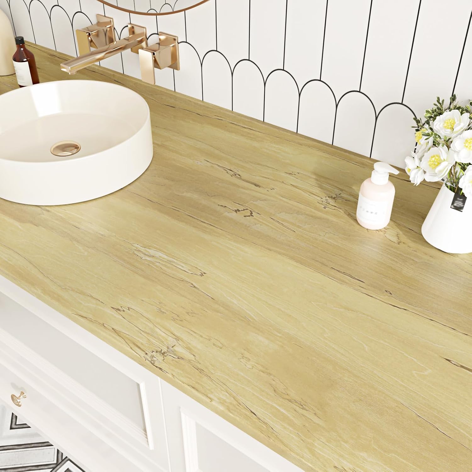 Wallercity Vintage Brown/Yellow Wood Grain Peel and Stick Wallpaper Self Adhesive Wood Look Contact Paper for Countertops Waterproof Natural Wooden Wall Paper Wrap for Cabinets Pantries 15.8''x78.7''