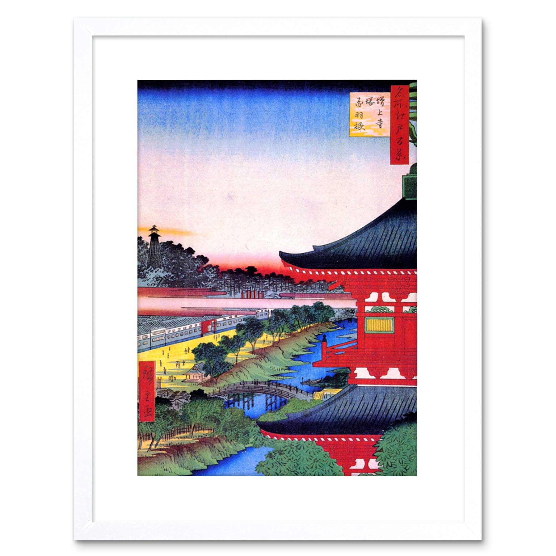 Wee Blue Coo PAINTING JAPANESE WOODBLOCK VIEW PAGODA RED FRAMED PRINT F97X4824