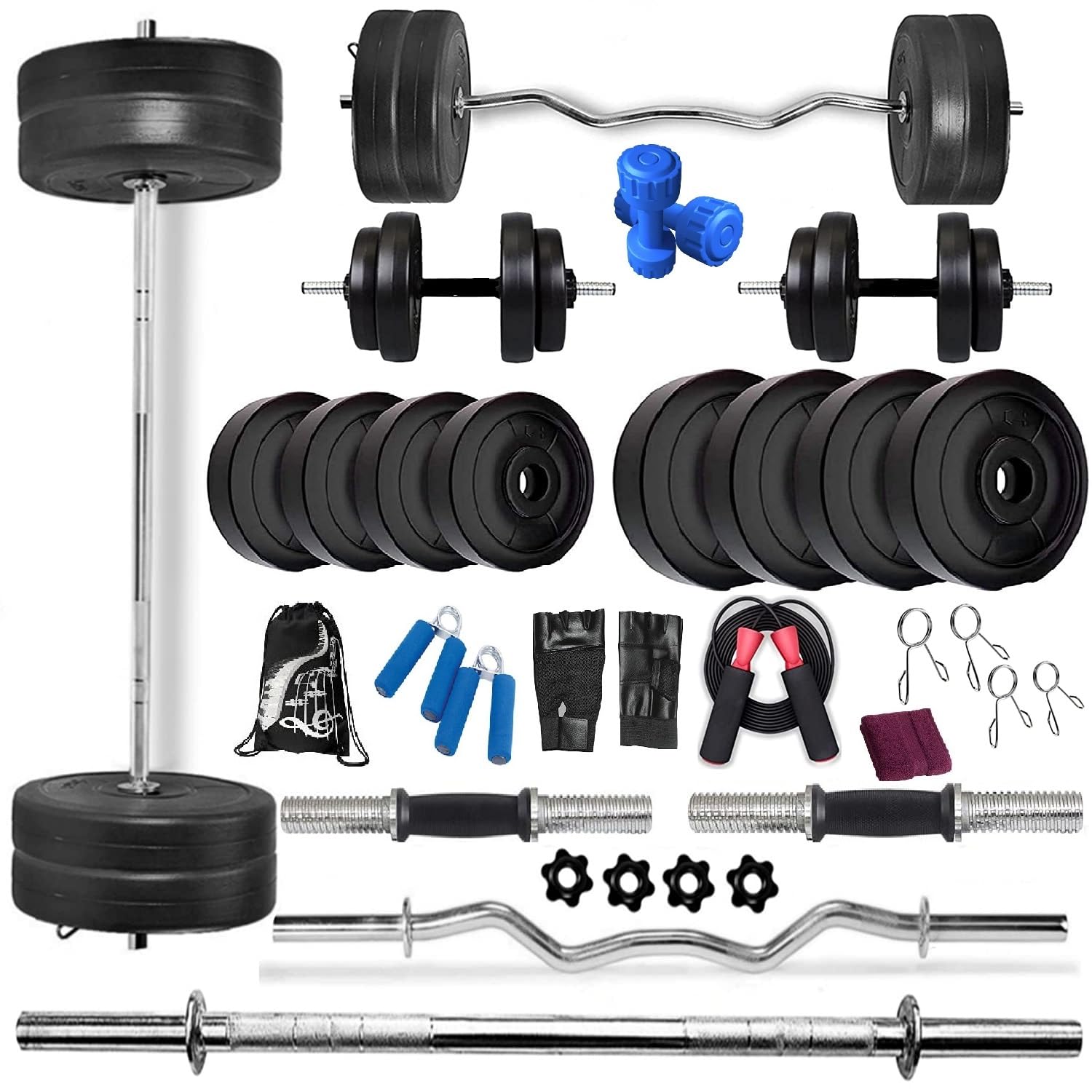 BodyFit BF 15KG Combo Home Gym Leather Fitness Kit (Black)-image-19