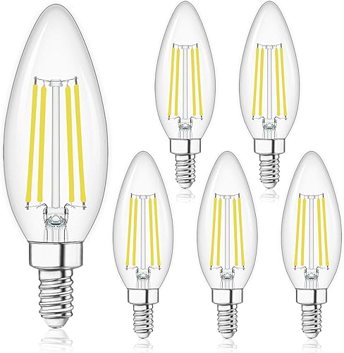 Bombillas LED E12 para candelabro, regulables, 4000 K, equivalente a 60 W, bombilla tipo B, para lámpara de araña, Winshine C35, vidrio