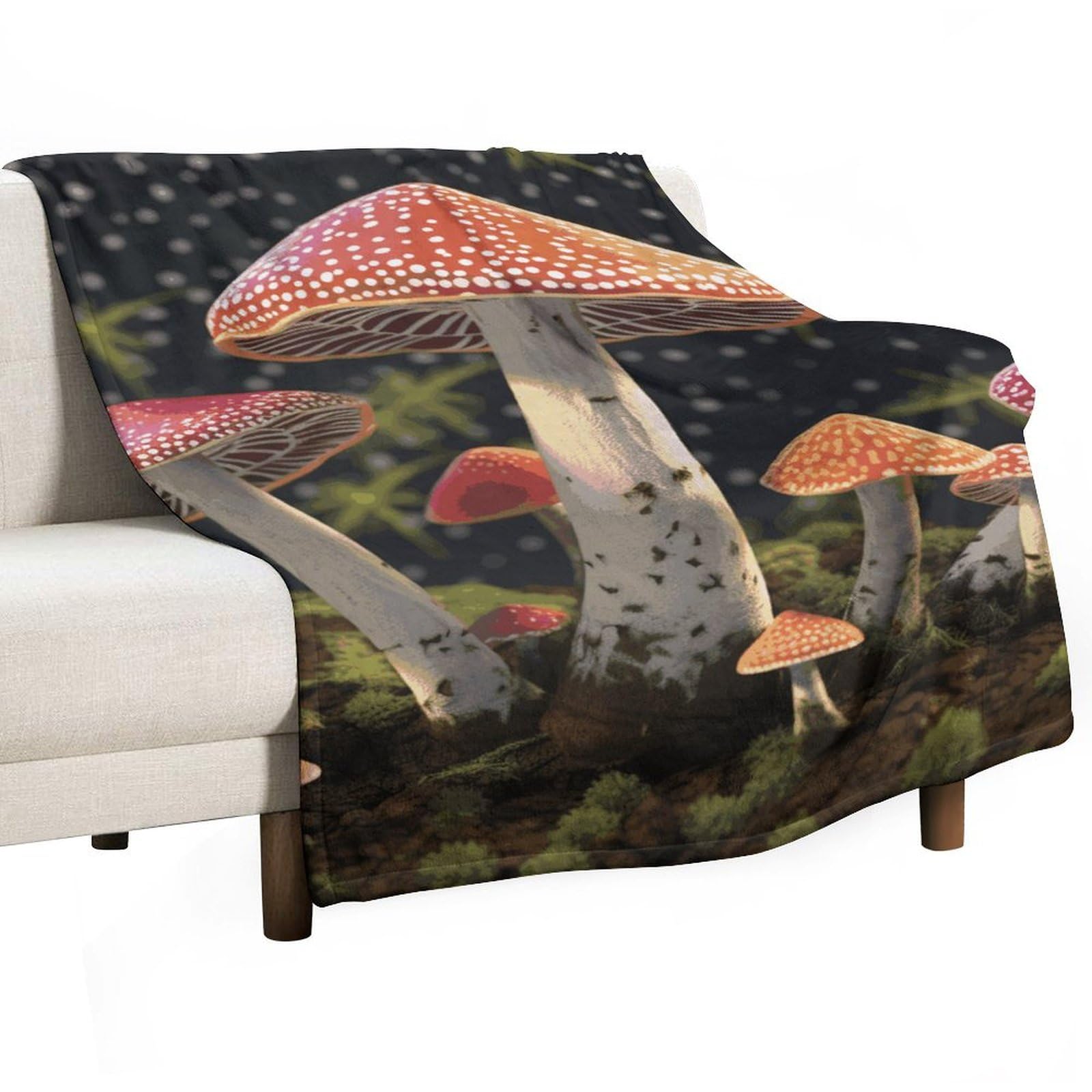 Plaid champignons en flanelle couverture légère idéale pour camping, voyage et pique-nique