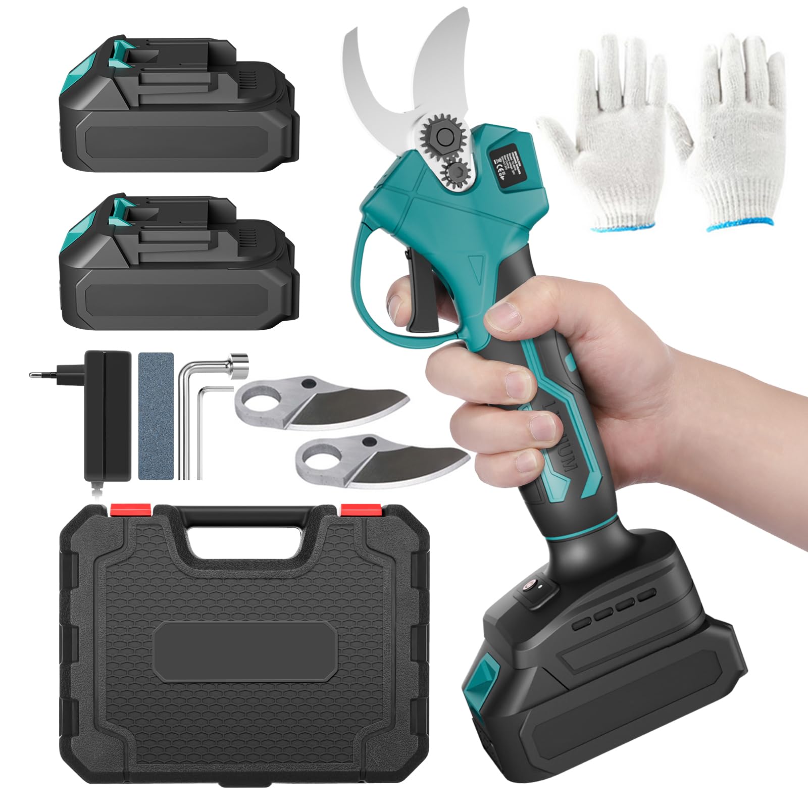 Geevorks Forbici Potatura Elettriche-30mm Cesoie Potatura Elettriche Professionali Con 2 21V/2000 mAh Batteria-Forbici a batteria da potatura per potatura per Giardinaggio Albero da Frutta Delle Viti