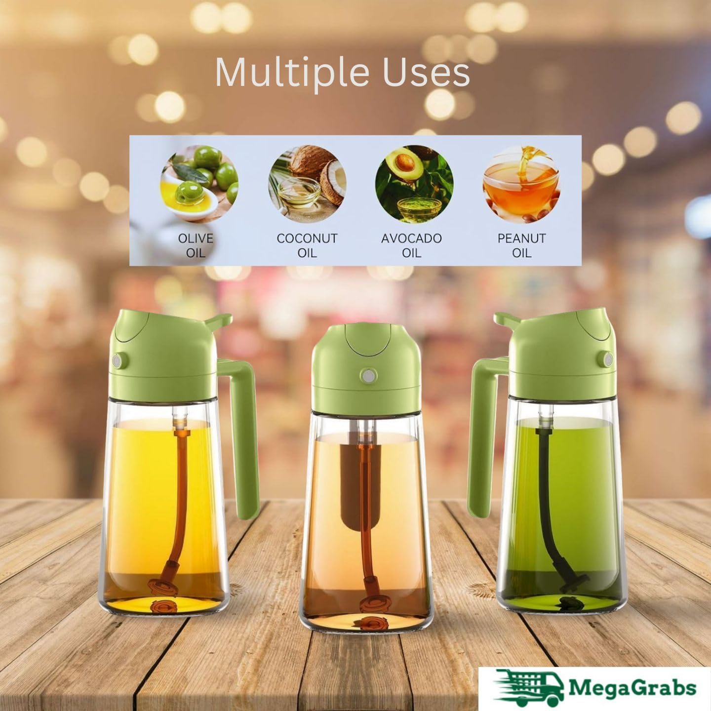 MegaGrabs 470ml 2 in 1 Glass Oil Sprayer and Dispenser Bottle, Premium Nozzle, Multi Color (2 IN 1 OIL-DISPENSER-SPRAYER) for Air Fryer, Salad,BBQ,Roasting,Dosa,Paniyaram offers donot miss