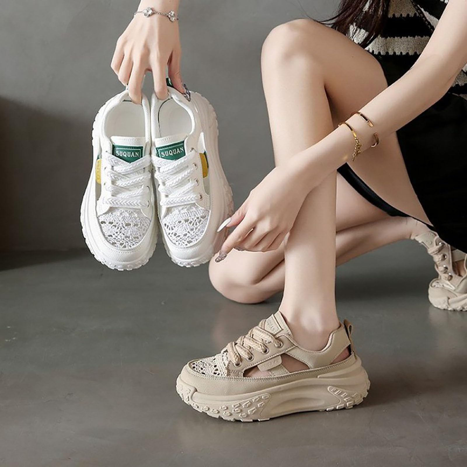 Scarpe Ginnastica Donna Comode Pianta Larga Sneakers Donna Eleganti | Calzature Atletica in Rete Traspirante per Allenamento Palestra Sneakers Ragazza Concezione Ergonomica Suola Spessa