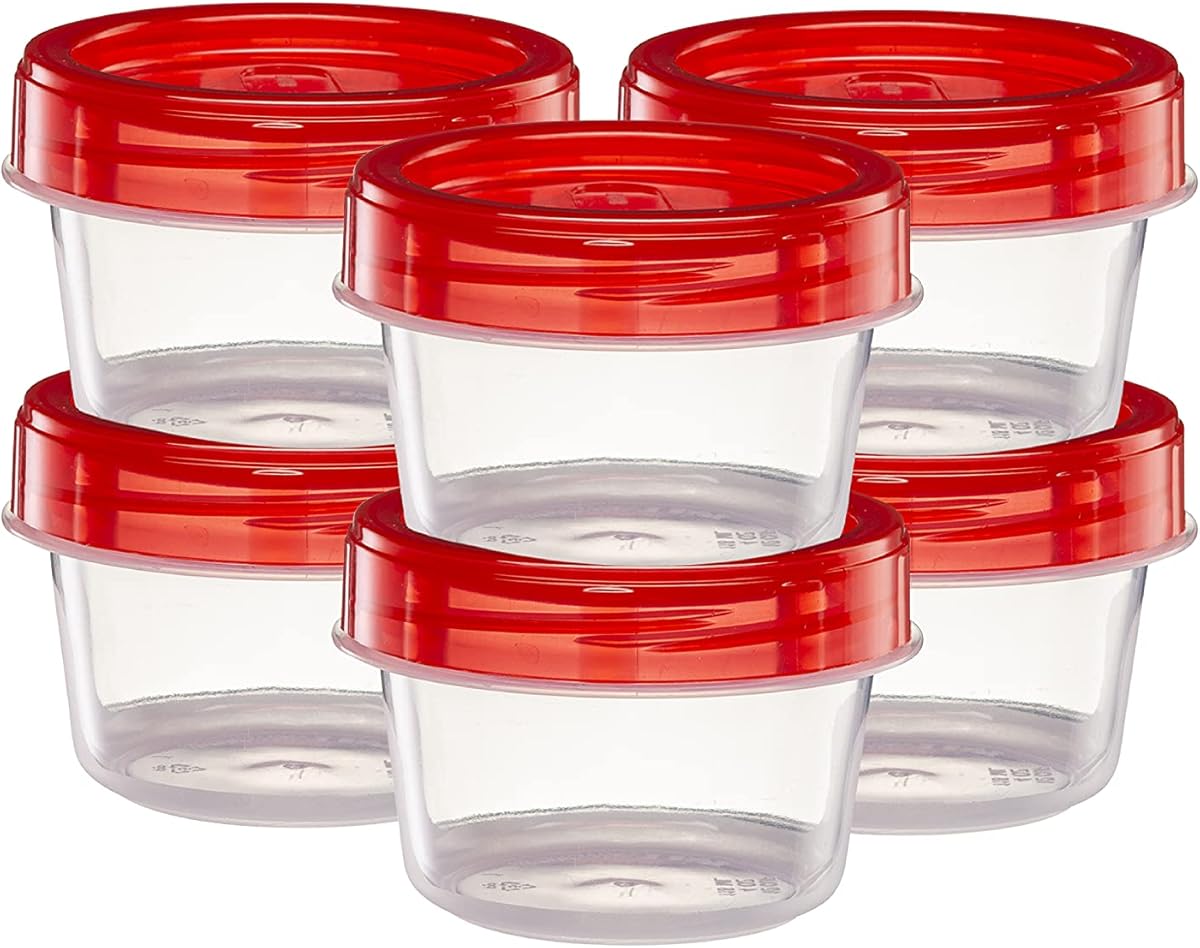 ELEGANT DISPOSABLES (4 Ounce 10 Pack) Twist cap Containers Clear Bottom With Red Top Screw on Lids Twist Top Food Storage Freezer Reusable Containers