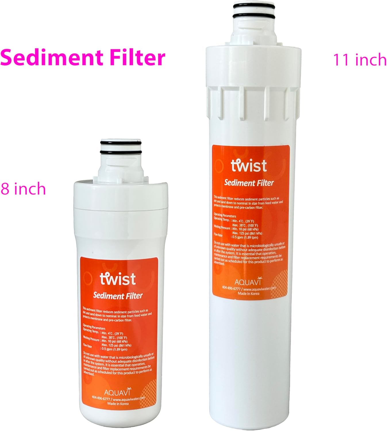 8 inch AQUAVI Twist Sediment Water Filter for Reverse Osmosis RO System Quick Connect Replacement or Add-on, Improve Water Taste