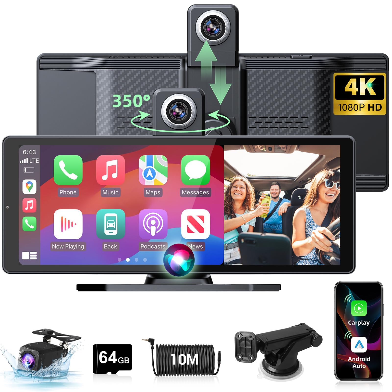 schermo wireless carplay 10.26 inch 4k con dashcam