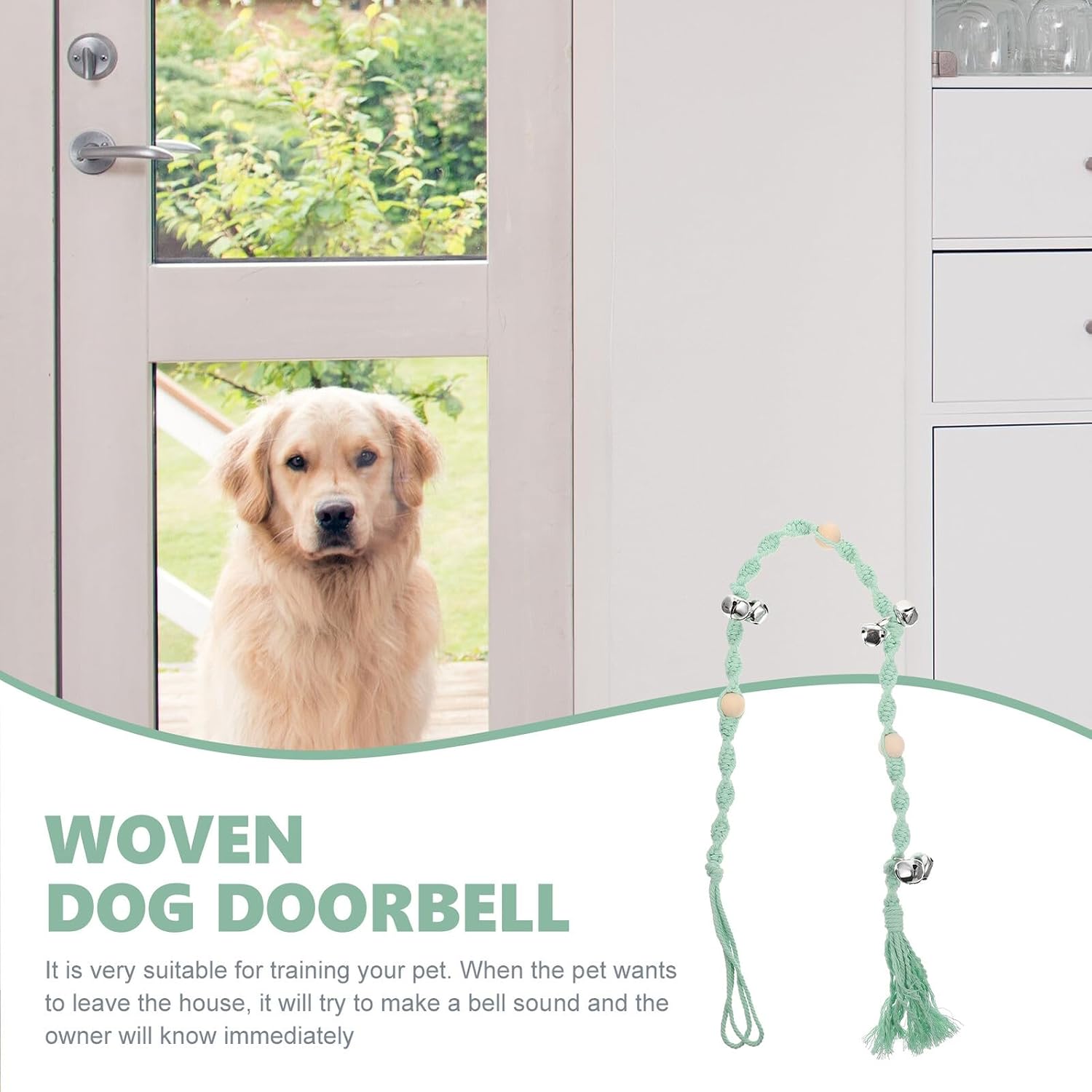 Mipcase Portable Woven Dog Doorbell for Training, Wear-Resistant Hanging Pet Bell, Green Mung Bean Color, Suitable for Dog Potty Training and Outdoor Use