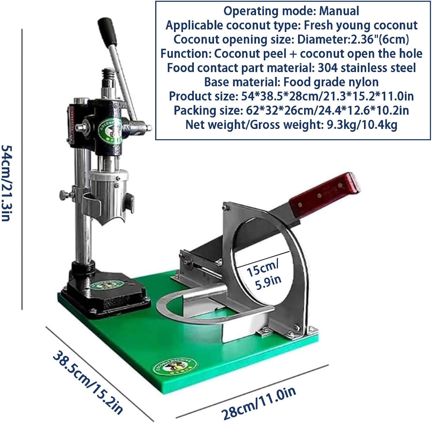 Manual Coconut Hole Opening Machine, Vertical Coconut Opening Tool, Stainless Steel Material, Open Coconuts in 5S, for Vegetable Stores,1Handle