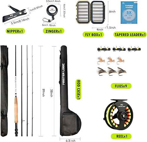 Miniatura 6 de Kit de iniciación combinado de caña de pescar con mosca y carrete, con estuche ligero para moscas y moscas de pesca y carrete de aluminio fundido a
