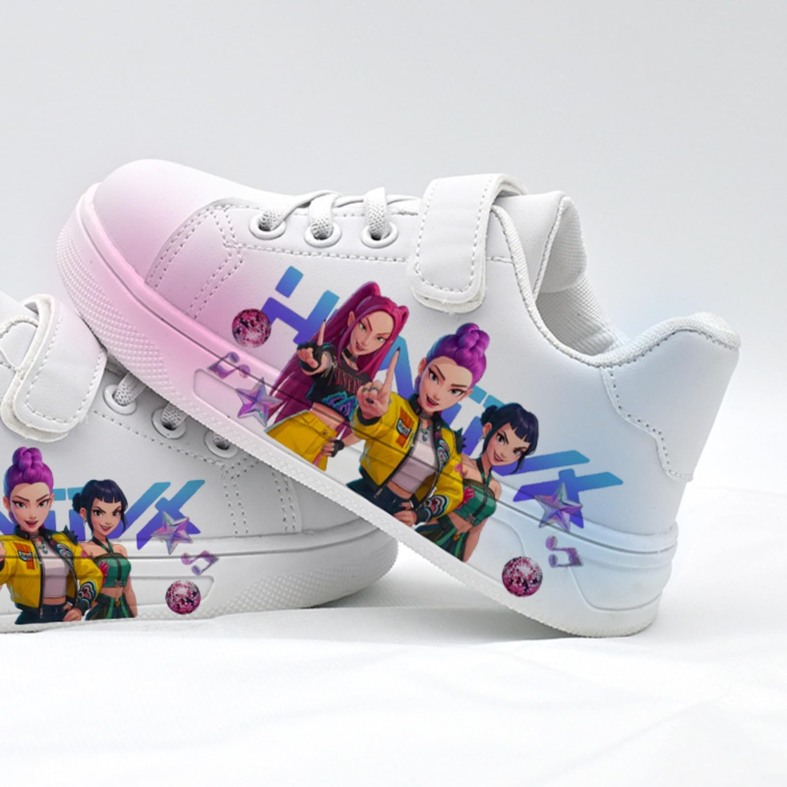 Baskets pour Enfants, Baskets Blanches pour Filles avec Fermeture à Velcro – Baskets à thème de Dessins animés, Baskets Tendance, Nouvelle Collection Printemps