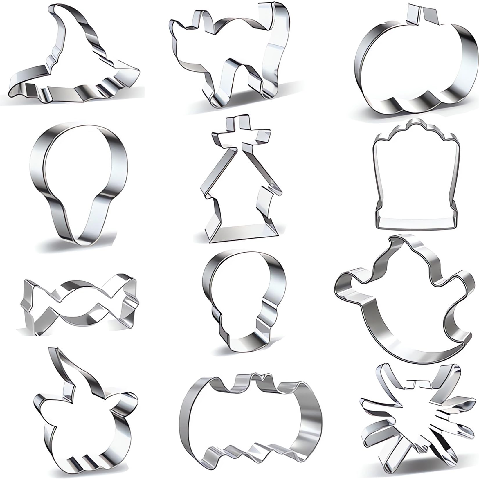ZHOUHON 12pcs Stainless Steel Halloween Fondant Molds Halloween Cookie Cutter Halloween Cookie Cutter (W-1)