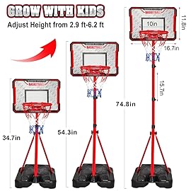 Meland Kids Basketball Hoop - Adjustable Height 2.9ft-6.2ft Toddler for Kids, Goal Indoor & Outdoor Toys Backyard Outside Boys Age 3 4 5 6 7 8 Years Gift