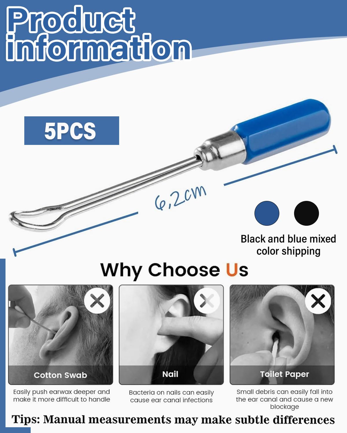 5Pcs Professionale Rimuovi cerume Di acciaio inossidabile- Strumento Curette Orecchie A Rimuovere l'irrigazione Dell'orecchio, Detergente per Orecchie Igienico Riutilizzabile per Adulti