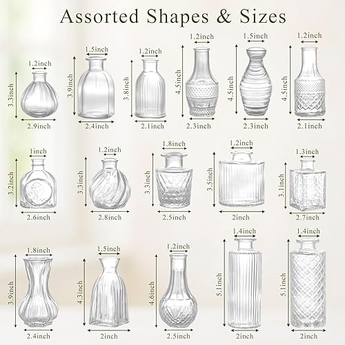 Miniatura 2 de DomeStar Juego de 16 jarrones de cristal para ramo, pequeños jarrones cilíndricos transparentes para centros de mesa, boda, hogar, bricolaje