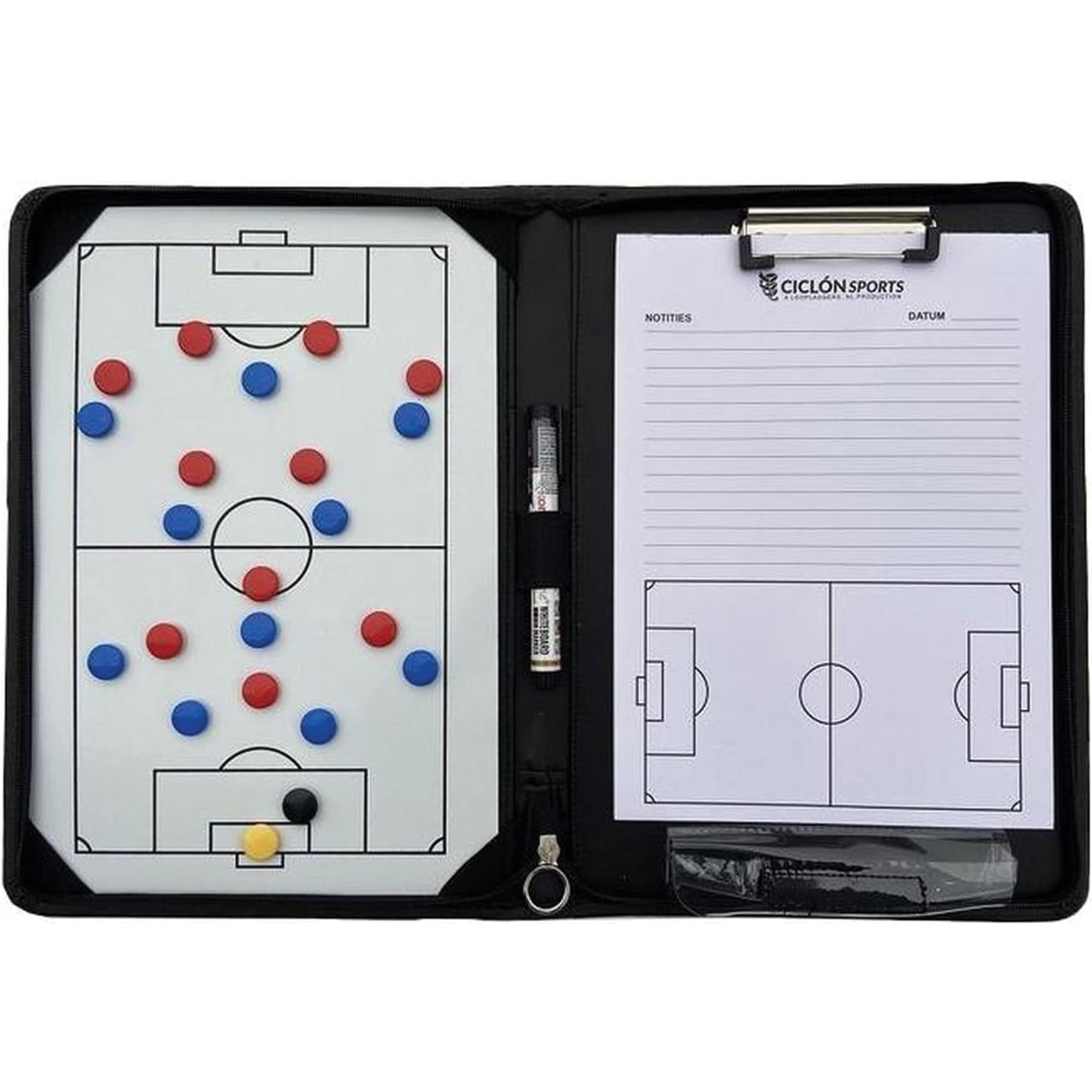 Cartella per allenatori di calcio | Cartella tattica in pelle per calcio | Cartella tattica con cerniera per allenatore di calcio | Lavagna magnetica inclusa, quaderno A4, pennarello, magneti,