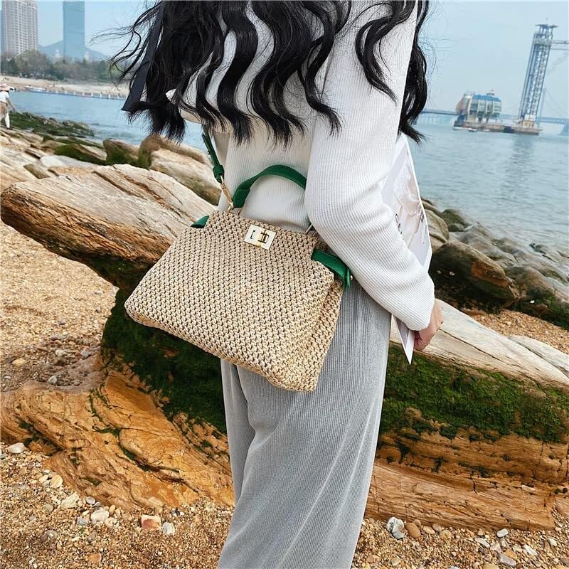 Summer Beach Bag Mini Tote Straw ShoulderChic Handbag Satchel Crossbody Clutch Purses Woven Straw Bag for Women3