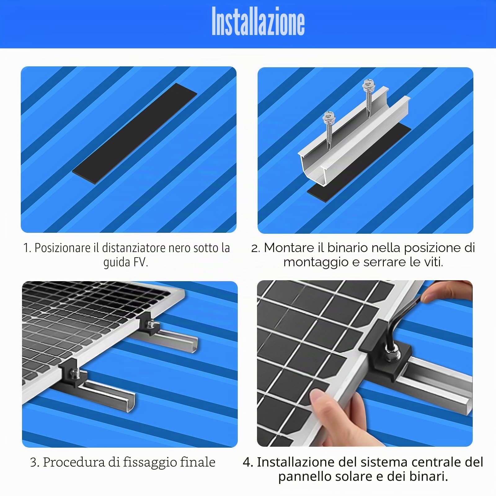 Kit di Montaggio per Pannelli Solari, Morsetto Centrale in Alluminio per Modulo Solare, Morsetto Centrale per Pannello Solare, Staffa di Montaggio per Pannelli Solari Altezza Modulo 30-35 mm