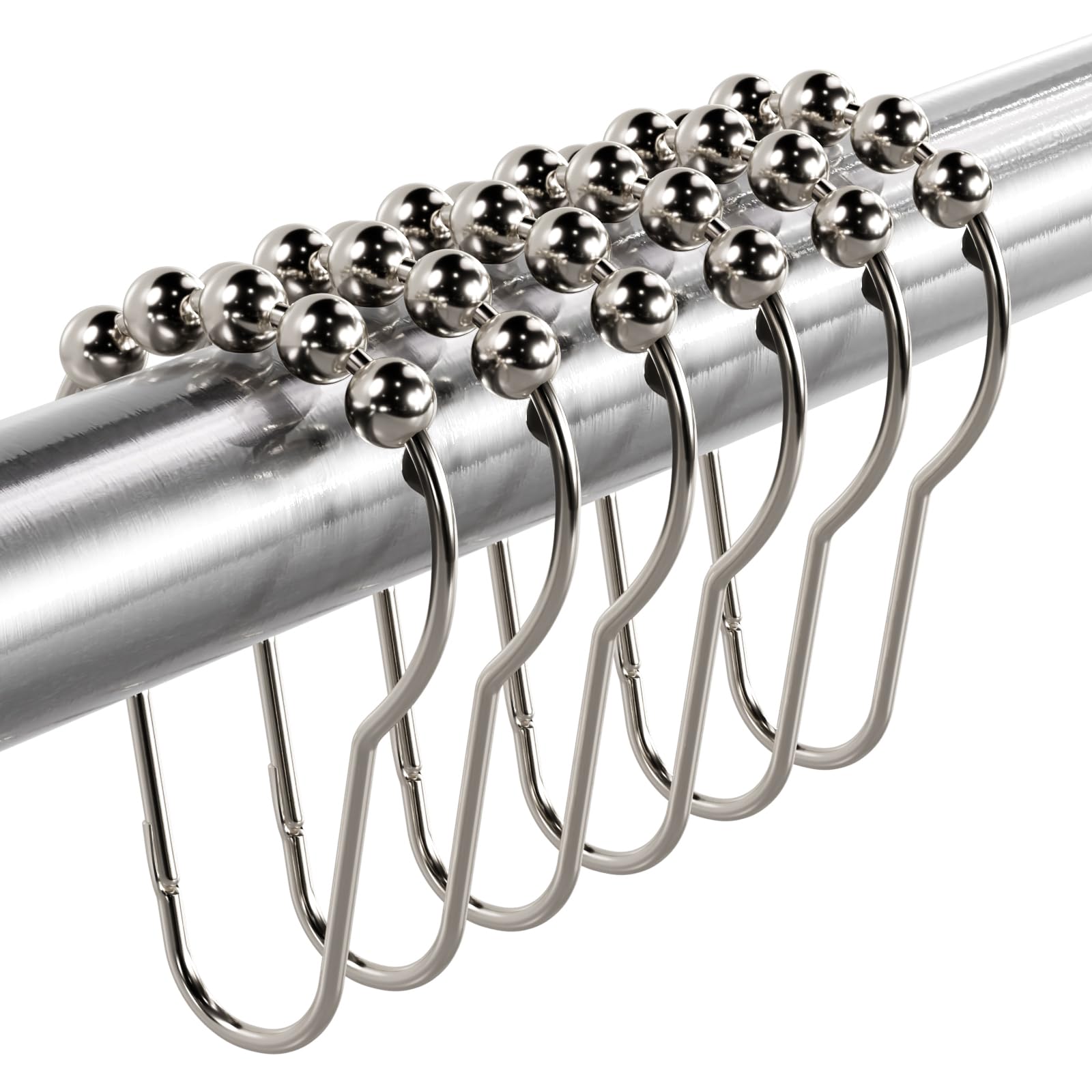 Titanker Shower Curtain Hooks Rings, Stainless Steel Shower Curtain Rings and Hooks for Bathroom Shower Rods Curtains-Set of 12, Nickel-image-6