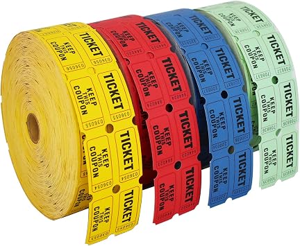 SEETOOOGAMES Raffle Tickets Double Roll - Full Set of 4 Colors, 2000 Tickets/Colors, 50/50 Raffle Tickets for Events Red, Blue, Yellow, Green