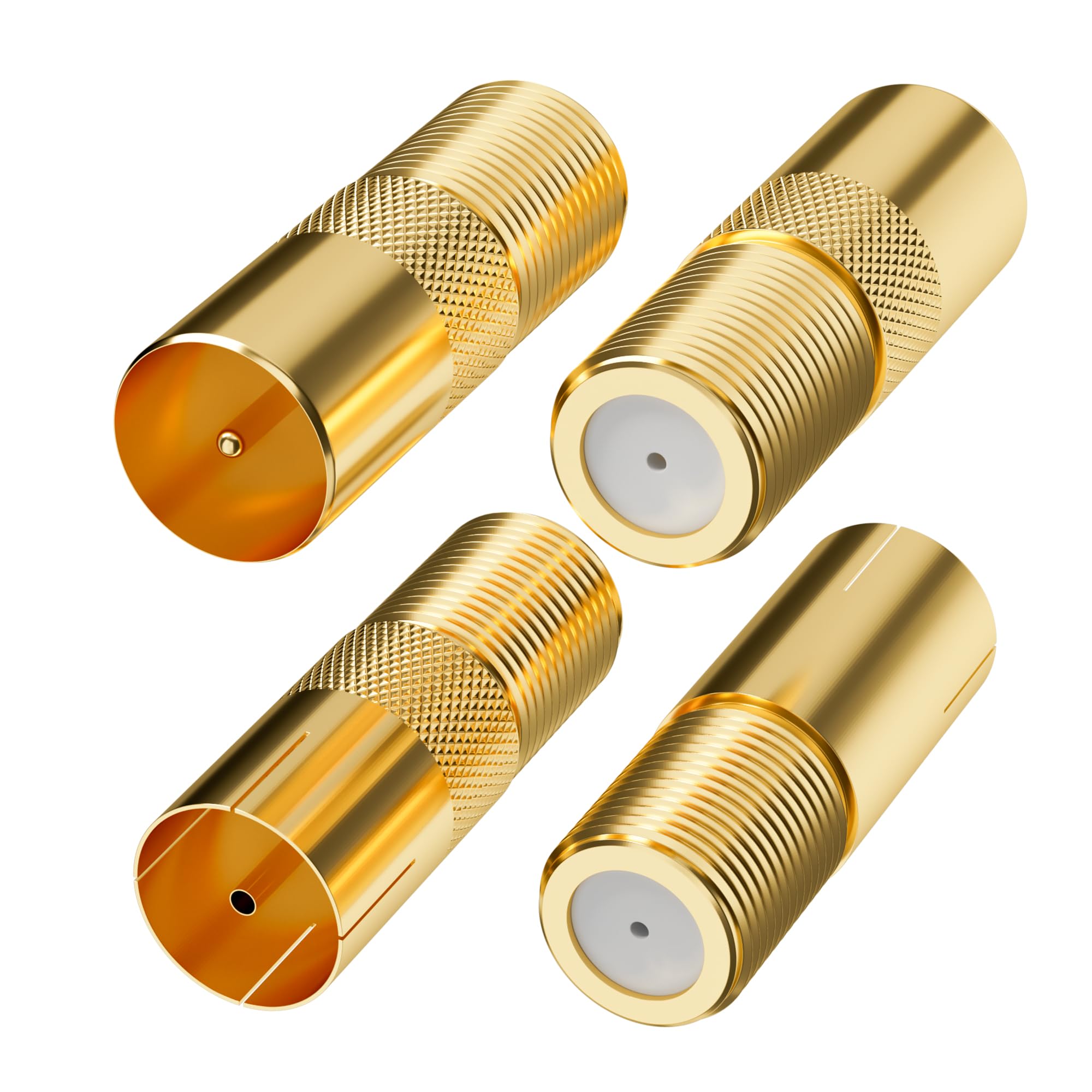 Mygatti 4 Stück Antenne Adapter als Set Vergoldet -2 x F-Buchse auf Antennenstecker IEC und 2 x F-Buchse auf Antennenbuchse IEC,Hochwertiges Adapter-Set für Koax Antenne Verbinder Kupplung