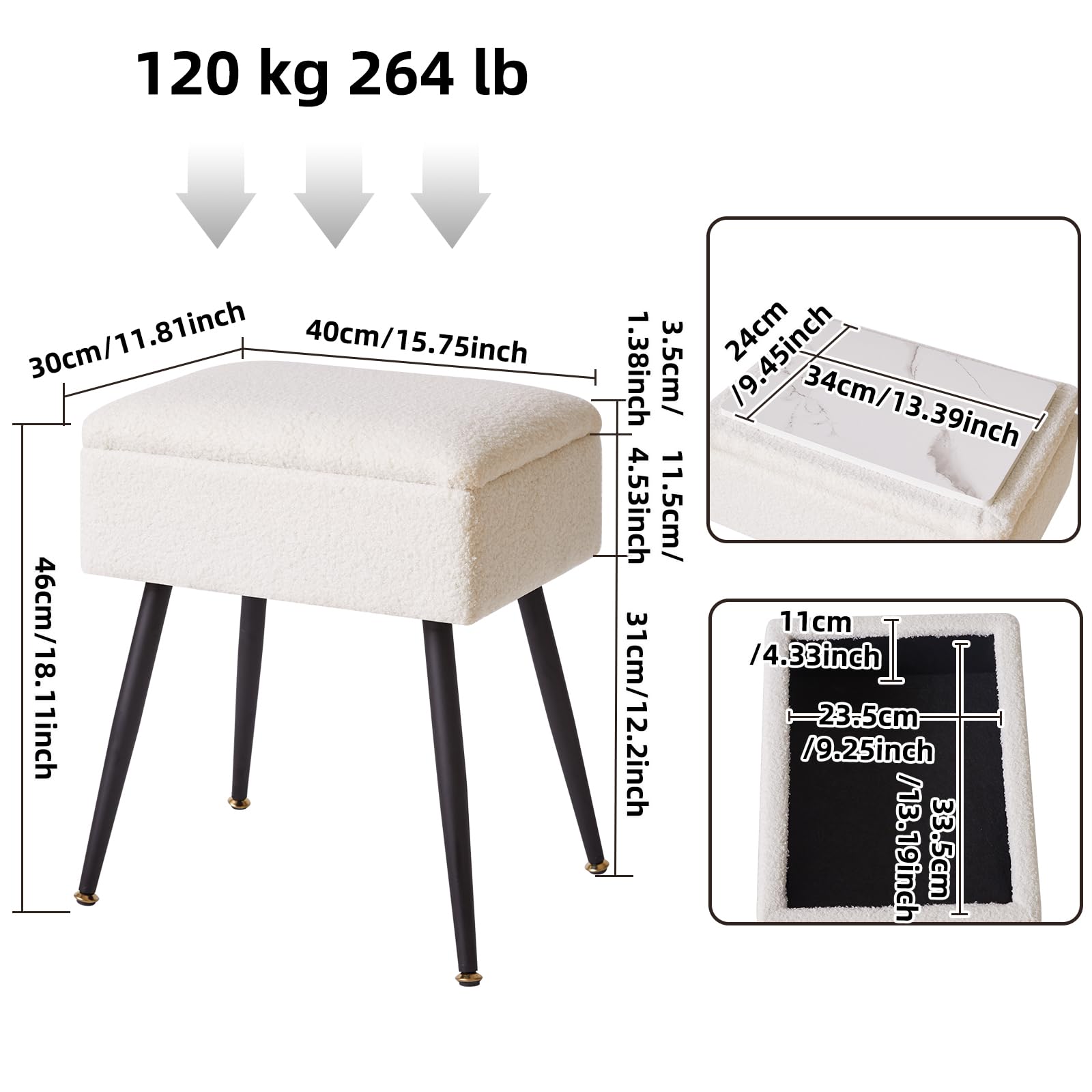 Aibiju Tabouret de Coiffeuse, Tabouret de Coiffeuse Rectangulaire avec Rangement, Siège de Coiffeuse, Petite Table d'appoint pour Salle de Maquillage, Chambre à Coucher, Blanc YD-SMS137W