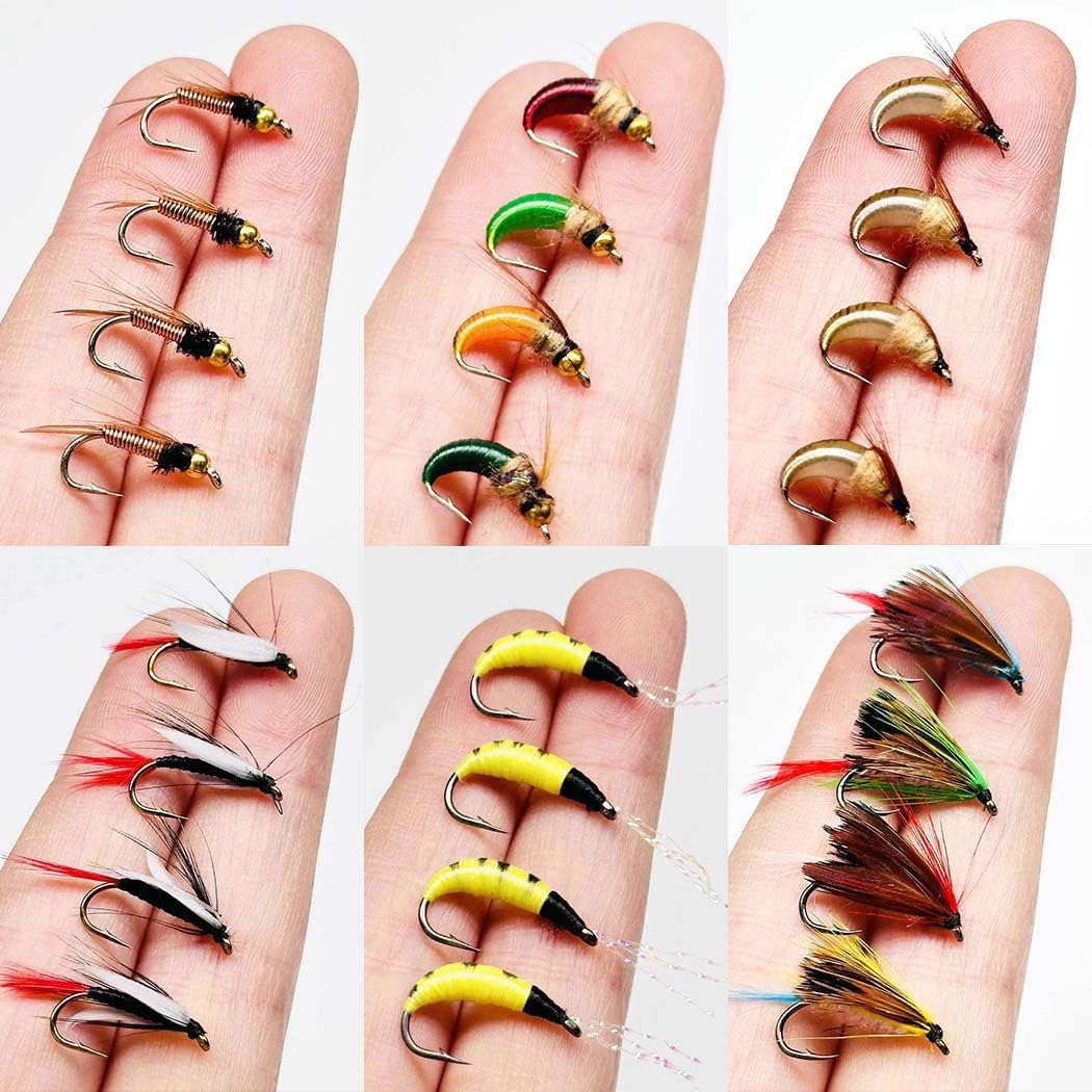 71Pcs/Box Fly Fishing Flies Kit Artificial Insect Lures Fishing for Bass Salmon Trouts Dry/Wet Flies Fishing Bait Tackle