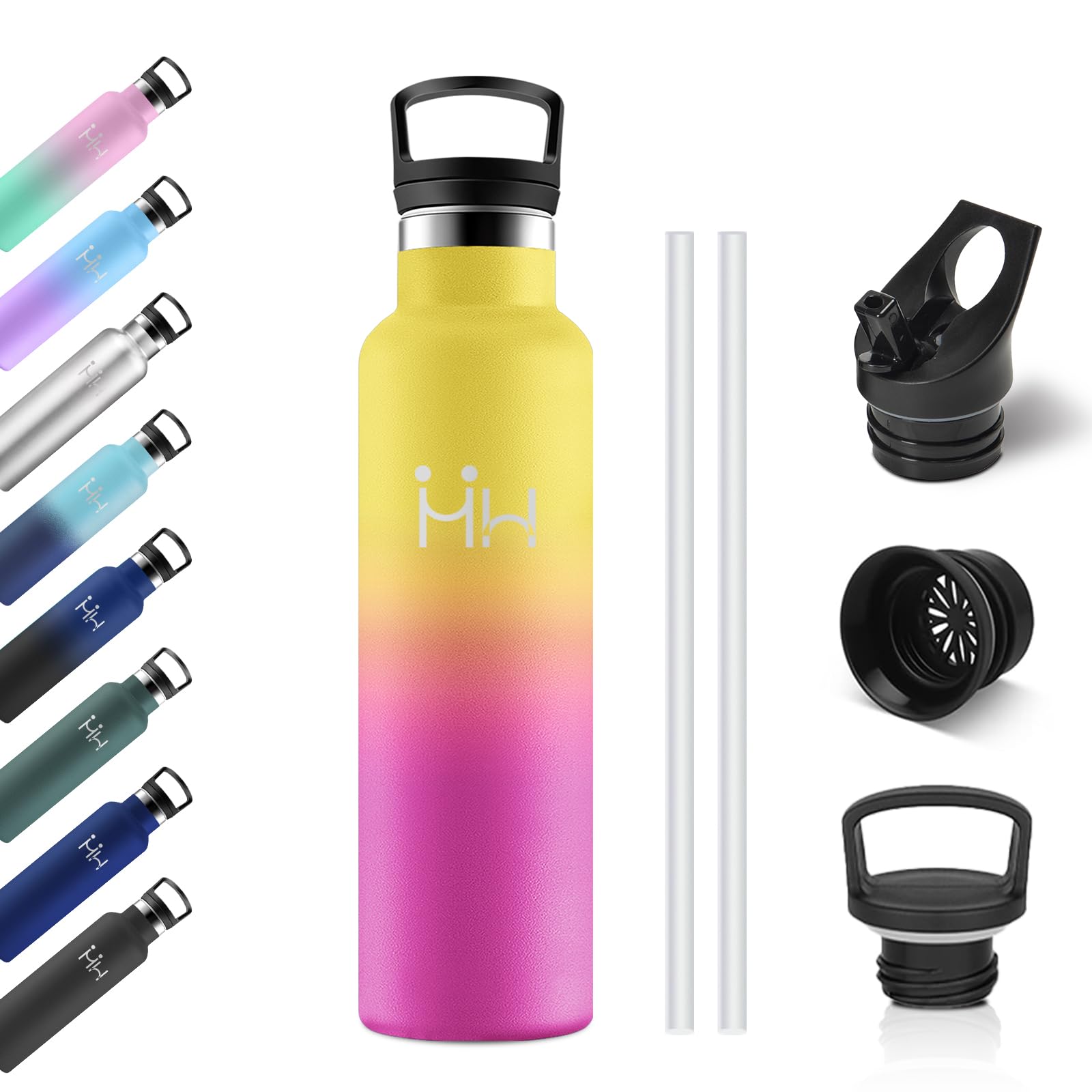 Kollykolla Hh丨Yellow + Rose Barbie Sports Water Bottle, 750 Ml, Thermos Flask With Straw, Bpa-Free, Leak-Proof Water Bottle, Suitable For Carbonated Drinks, Double-Walled Vacuum Insulated, Insulated Bottle For Office, Fizz, Camping