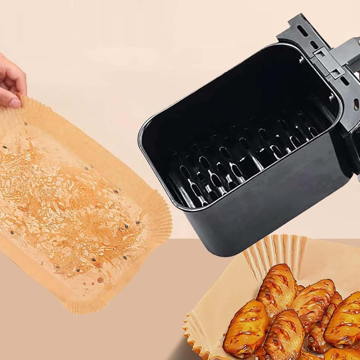 NTEK 120Pcs Air Fryer Liners for Ninja Dual, Disposable Airfryer Parchment Paper Liners Accessories, Airfryer Food Grade Accessories for AF300UK AF400UK, Salter (16 * 4.5 CM... - Image 2