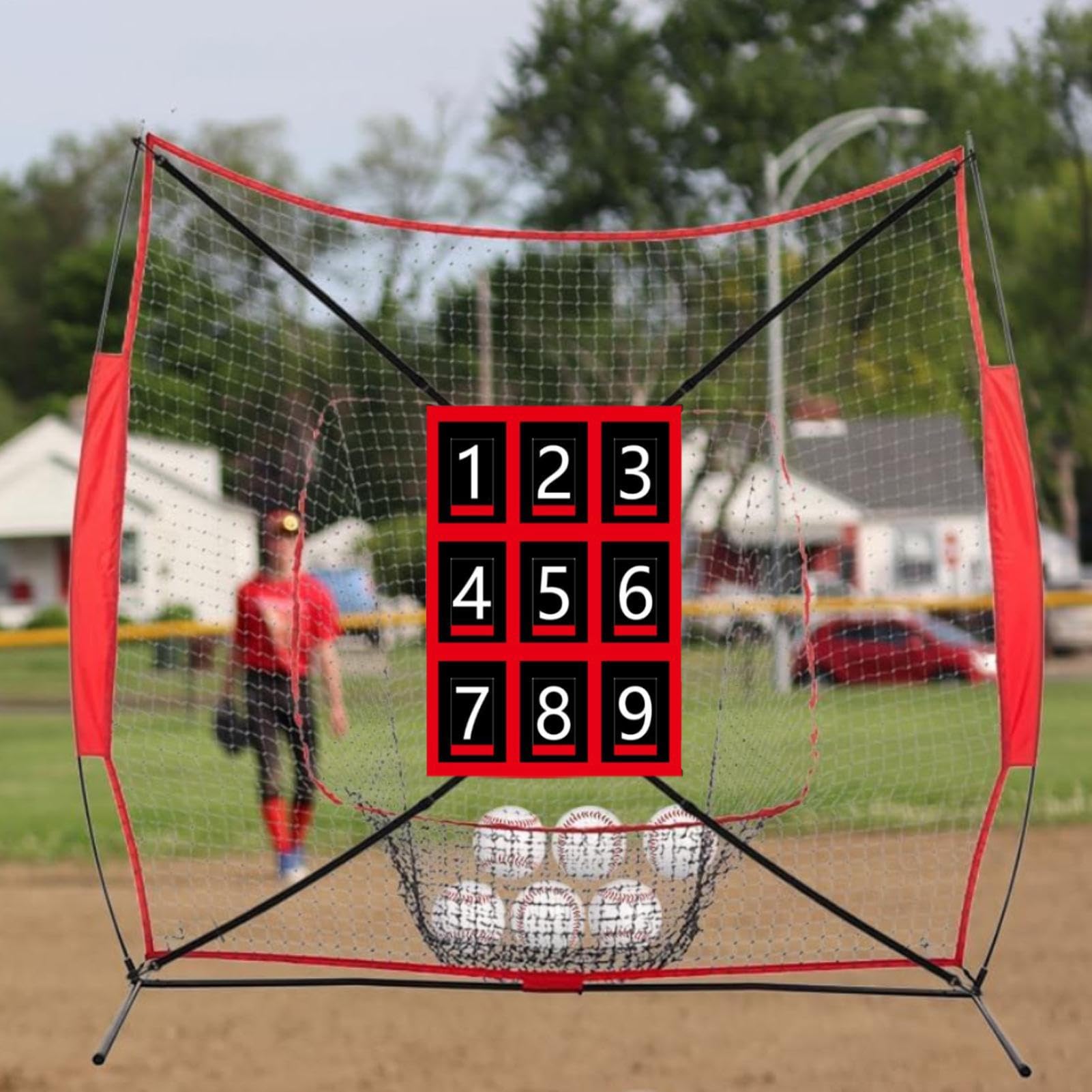Filet de pitch de baseball avec 9 balles réglables pour exercice de softball