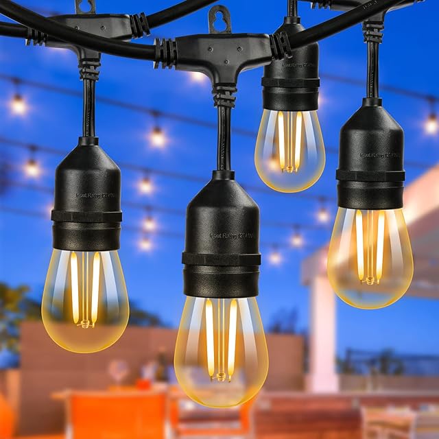 Outdoor String Lights 100FT,ORAOKO LED S14 Garden String Lights,30 Bulbs+2(Spare),IP65 Waterproof,E27,2 LED Wicks Per Bulb Festoon Light,Outside String Light for Patio,Backyard,Party, Wedding,Balcony