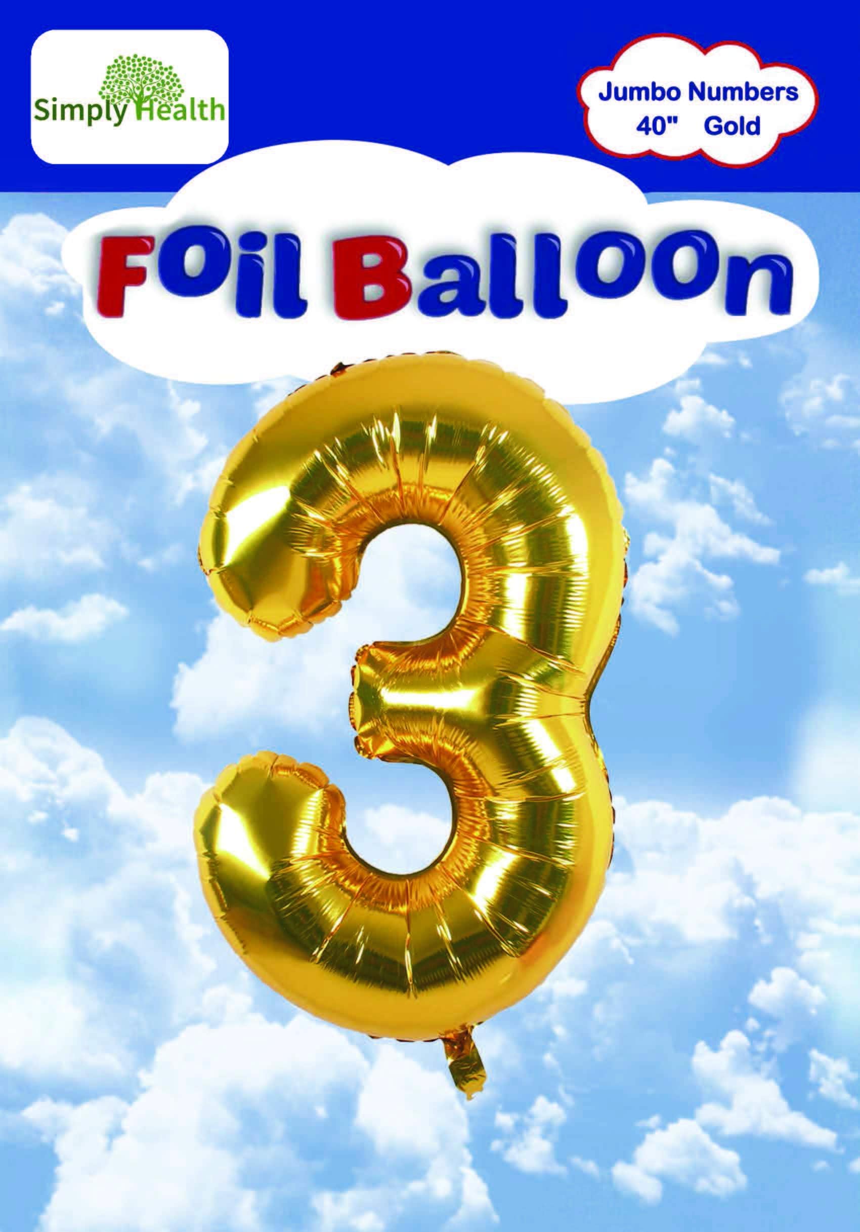 40" Gold Jumbo Digital Number Balloons Huge Giant Balloons Foil Mylar Balloons for Birthday Party,Wedding, Bridal Shower Engagement Photo Shoot, Anniversary (Number Three #3)